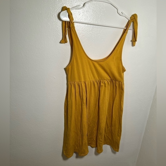 Wild Fable Tie-Strap Babydoll Textured Knit Dress Mustard Yellow - Picture 4 of 12